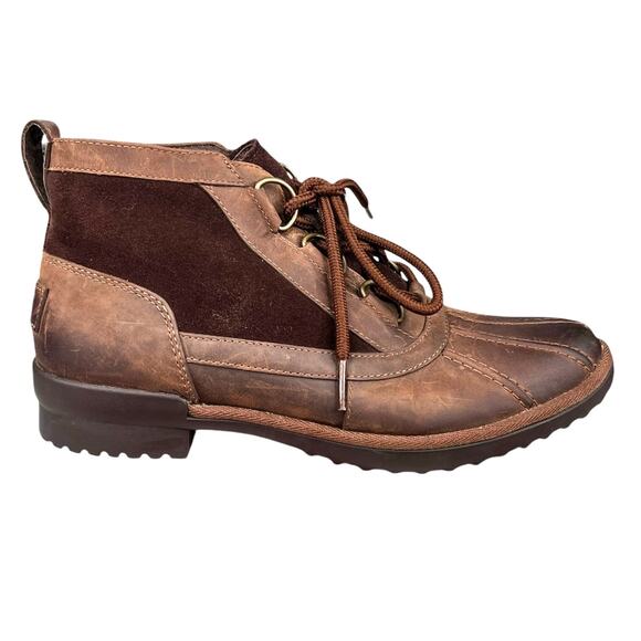 UGG Women’s Heather Brown Leather Duck Boot Size US 8 - Picture 1 of 10
